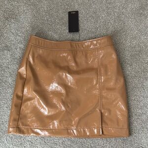 Shinestar Glossy Faux Leather Mini Skirt in Camel Brown